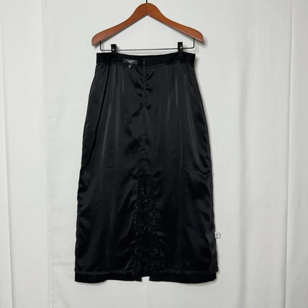 Talbots Petite Black Wool Blend Embroidered A Line‎ Pencil Maxi Skirt Size 12 P